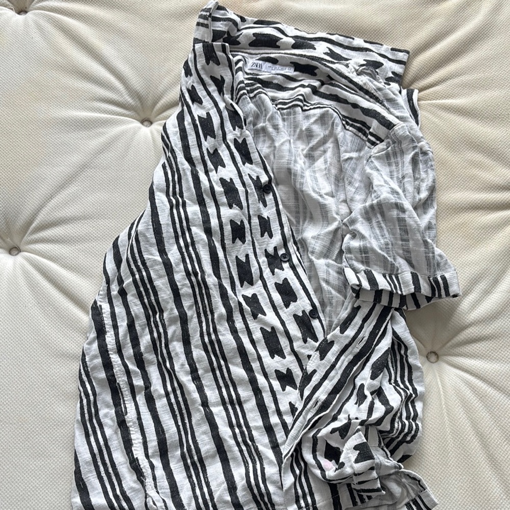 Black and White Striped Button-Up Shirt